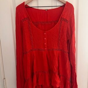 Women's Red Long Sleeve Top